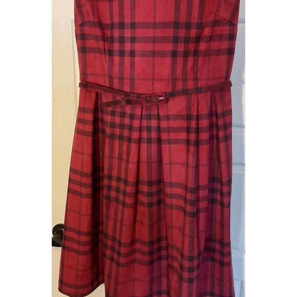 Torrid Dark Red Brushed Plaid Skater Skirt Belted Sleeveless Plus 16 - Picture 2 of 7